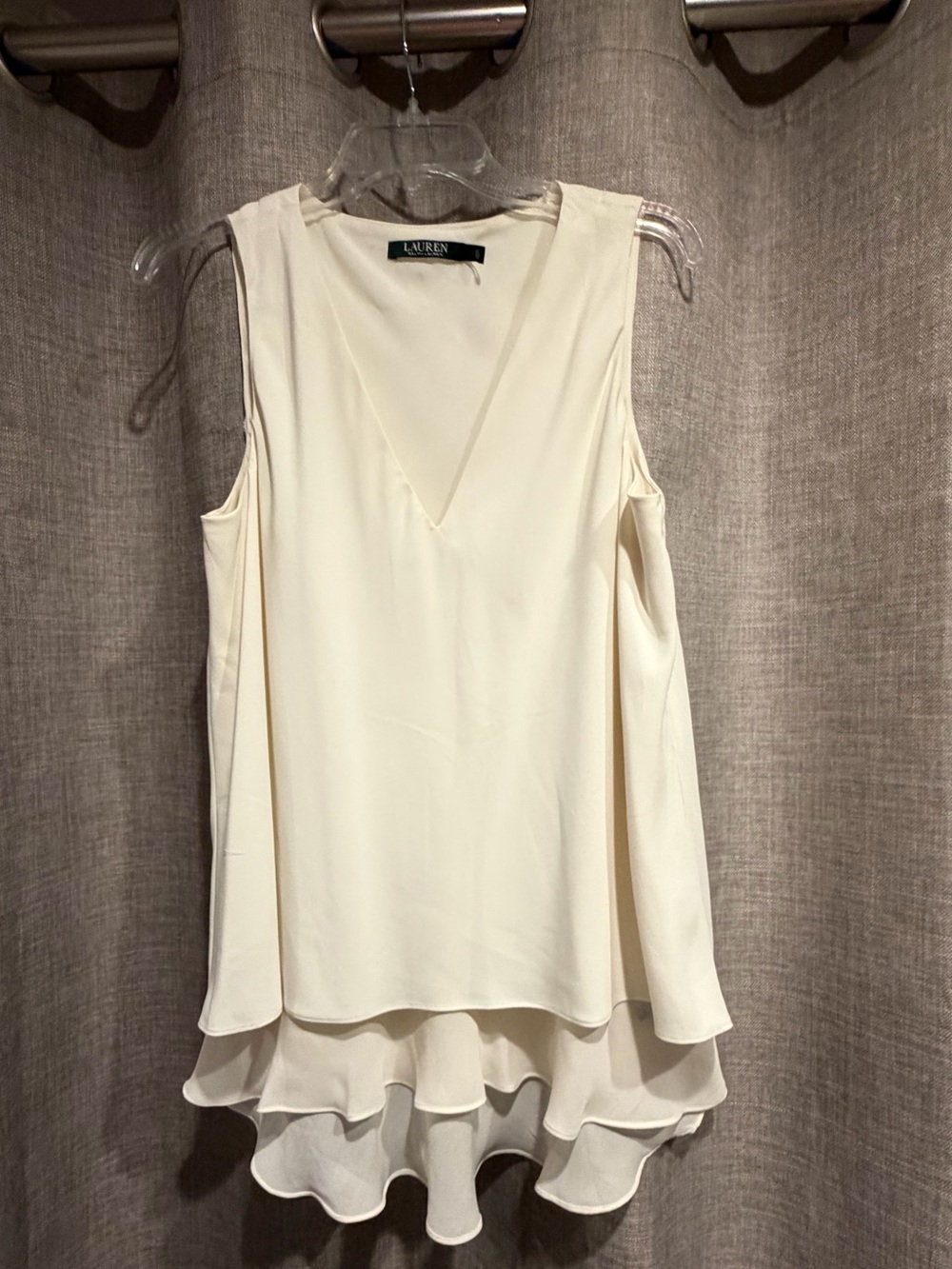 Ralph Lauren Cream Sleeveless Layered V-Neck Mini Dress